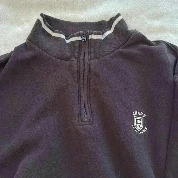Chaps Ralph Lauren Quarter Zip Sweatshirt Black Large Vintage Y2K Preppy Classic - Picture 9 of 13